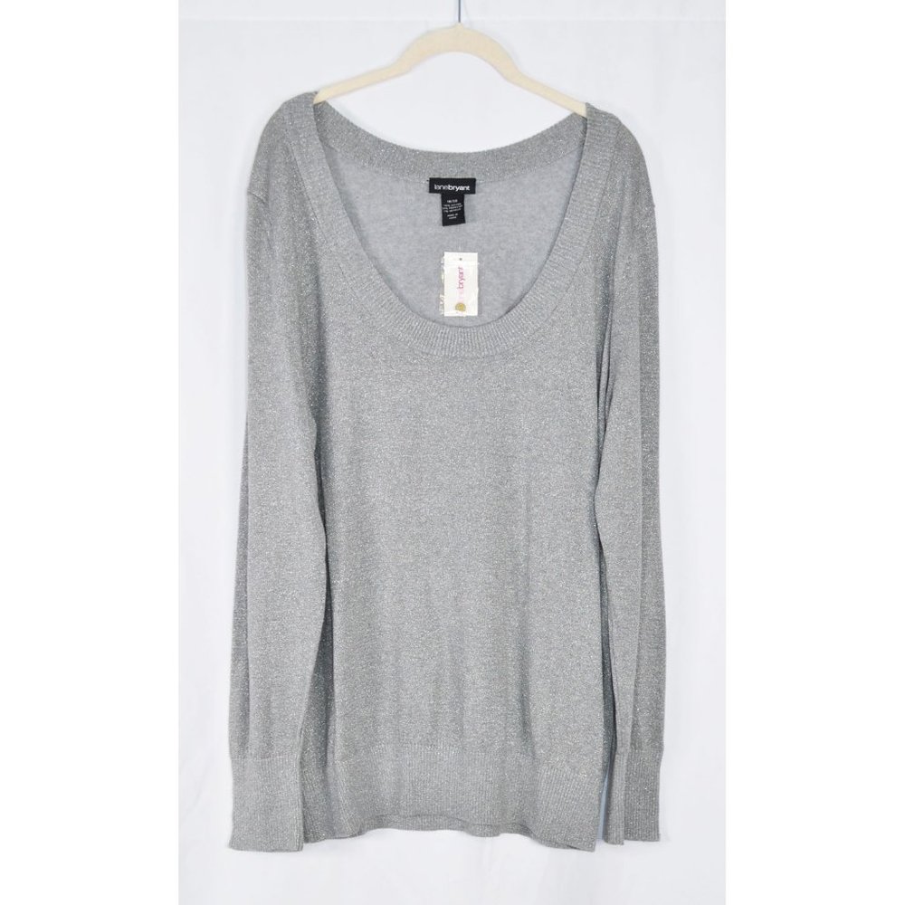 Lane Bryant Metallic Long Sleeve Scoop Neck Sweater Gray/Silver Size 18/20
